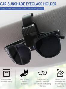 1pc Car Sun Visor Glasses Clip, Universal Fashion Car Glasses Clip, Carbon Fiber Car Sun Visor Stylish Glasses Storage Organizer, Button-Style Glasses Storage Organizer With Sponge, Suitable For Truck And Car Interior Accessories Most Models - Multicolor - View 6