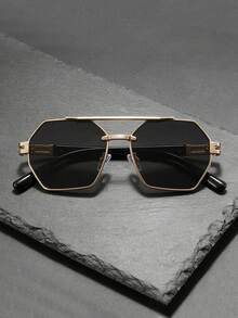 1 Cặp kính râm unisex gọng đôi hình học, chất liệu hợp kim, chống tia UV400, kiểu dáng Y2K, thích hợp đeo hàng ngày. - Nhiều màu - Xem 3