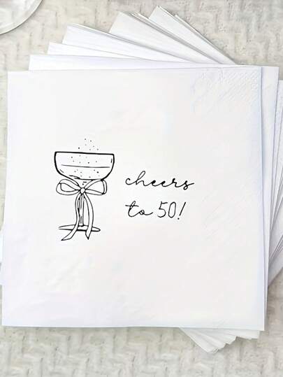 50 piezas/Set "¡Brindis por los 50!" Servilletas de papel decorativas para fiesta de 50 cumpleaños, servilletas de un solo uso con patrón de lazo y copa de vino, adecuadas para decoración de fiesta de 50 cumpleaños, servilletas de fiesta romántica