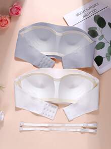 2pcs/Set Teen GirlStrapless Bra Set - Detachable Strap Invisible Push-Up Bra Suitable For Daily And Formal Occasions - Multicolor - View 3