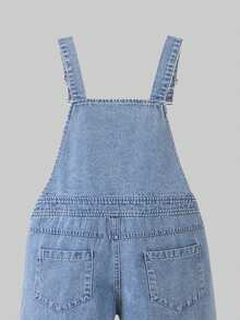 2026 Summer New Arrival Big Girls' Blue Denim Overalls, Loose Straight Leg Jumpsuit With Bow Decor - Blue - View 6