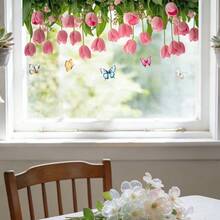 1/3 buah Stiker Jendela Tempel Statis Motif Bunga Tulip Merah Muda, Mawar & Kupu-kupu, Bahan PVC Tahan Air yang Dapat Dilepas, Cocok untuk Pintu Kaca Kafe dan Dekorasi Rumah, Sangat Cocok untuk Kamar Tidur Anak Perempuan - Beraneka warna - View 9
