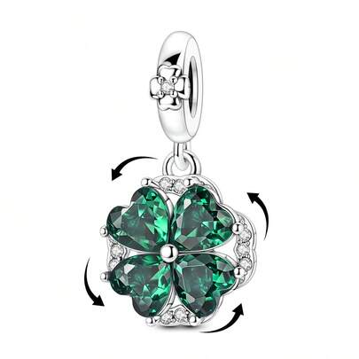 1pc Silver-Plated Green Zirconia Clover Rotating Pendant, Suitable For Bracelet, Necklace DIY Jewelry Making, Birthday, Anniversary Gift, St. Patrick's Day Green Series