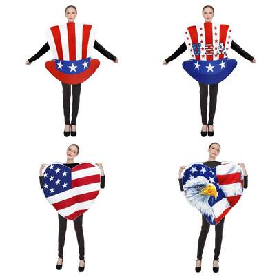 2026 Cross-Border Independence Day Celebration Party Costume, American Flag Heart-Shaped Props, Interesting Outfit For Stage Performance