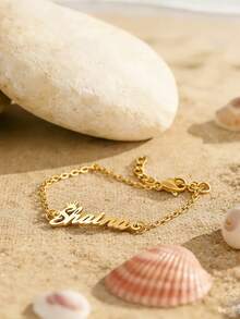 Vòng chân khắc tên theo yêu cầu, vòng chân bằng thép không gỉ có thể điều chỉnh, mặt dây chuyền chữ hình vương miện phong cách hiphop, trang sức phong cách bohemian dành tặng phụ nữ. - Bạc - Xem 7