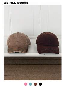 Distressed Baseball Cap, Embroidered Letter Design, Versatile Sun Protection Hat, Unisex Street Style, Spring/Summer - Multicolor - View 2