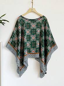1 pieza Chal de estilo bohemio de gasa con estampado de cachemira, versátil como cubierta de playa, elegante pañuelo protector solar para uso diario y vacaciones - Verde Oscuro - Ver 5