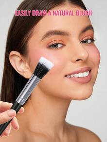 SEPROFE 1pc Double-Layer Blusher Brush, Ultra-Fine Fiber Easily Blends Blusher Or Powder, Natural Contoured Finish, Premium Wooden Handle, Suitable For Daily Makeup Use - Black - View 5