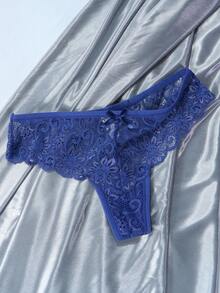 1 chiếc quần lót dây mảnh cạp thấp viền ren gợi cảm dành cho nữ - Màu xanh lam - Xem 3