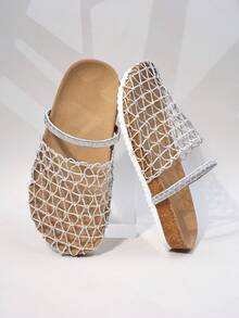 1 Pair Girls Unique Mesh Sandals, Multi-Functional Summer Outdoor Slippers - Silver - View 2