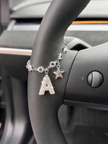 1pc Diamond Studded Letters Star Shaped Car Steering Wheel Decorations Personalized Car Interior Decorations Crystal Chain Decorative Pendants - Letter Steering Wheel Ornament - View 13