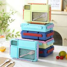 Hộp cơm trưa Bento dành cho người lớn, kèm dụng cụ ăn uống, an toàn khi sử dụng trong máy rửa chén và lò nướng, chống rò rỉ, có thể xếp chồng lên nhau, hộp đựng cơm trưa tiện dụng cho công sở, dã ngoại và trường học. - Nhiều màu - Xem 2