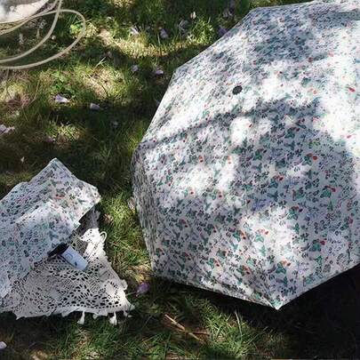 花卉图案防风防紫外线便携折叠伞