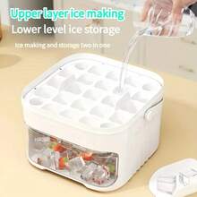 Double-Layer Pressed Ice Cube Mold, Ice Making Box, Easy To Release Plastic Grinding Tool, Ice Bucket, Large Capacity Ice Storage, Household Refrigerator, Homemade Ice Cube Square Box, Portable With Handheld And Ice Shovel, Suitable For Any Beverage - White - View 8