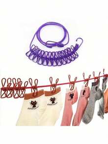 Portable Travel Clothesline With 12 Clothespins, Indoor And Outdoor Use, Lightweight Sun-Proof Clothesline, Suitable For Drying Clothes, Bags, Socks, Scarves, Towels, Adjustable Elastic Clothesline, Suitable For Indoor Laundry, Backyard, Balcony, Outdoor Camping, Hotel Travel, Beach, Summer Vacation, Back To School - Multicolor - View 6