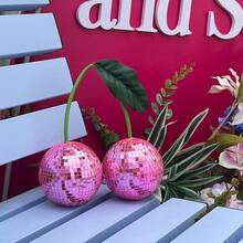 Cherry Disco Ball Wall & Home Decor, Hanging Cherry Disco Ball, Pink Fruit Disco Decoration, Suitable For Birthday, Graduation, Christmas, Halloween, Wedding, Party, Club, Stage, Bar And Other Occasions - 迪斯科櫻桃 - 查看 7