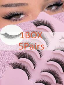 FOX 5 Pairs Natural Eye Tail False Eyelashes  Fluffy Soft Dramatic 3D Mink Lashes Long Wispy Eyelash Cilia,Multi-Layered Eyelashes Short Thick Fake Eyelash Extension Bulk False Eyelashes Makeup Products100% Natural Fake Lashes Comfortable To Wear Handmade Upper Lash Winged End Eye Elongated Eyelashes Natural Realistic Eyelash Full Strip Lashes Lasting Cilios Volume Popular Make Up Beauty Tools - 黑色 - 查看 8