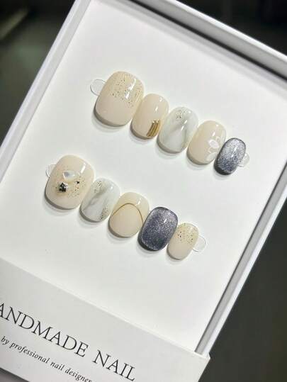 Ultra-Short Handmade Nail Art Supplies With Glitter, Seashell, Petal And Tie Dye Design