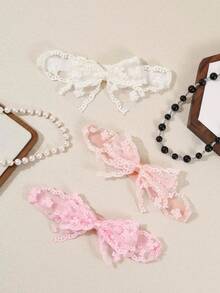 3/4pcs Set Solid Color Lace Bow Baby Headbands, Cute Newborn Photography Props, Soft Elastic Infant Hair Accessories - Multicolor - View 8
