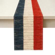 1pc Independence Day Themed Vintage Red, Blue & White Woodgrain Pattern Polyester Rectangular Table Runner, Single-Sided Printing, Suitable For Home, Kitchen, Dining Room Indoor/Outdoor Decor, Great For Holiday Parties And Celebrations - Multicolor - View 6