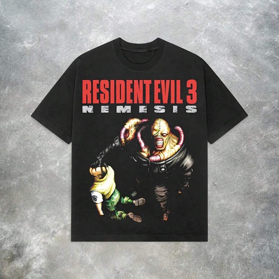 Residents Evils 3_ Nemesis PS2 Tee - Y2K Vintage Horror Game Shirt - 黑色 - 查看 1