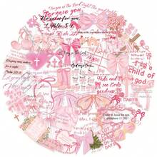 50 张粉色蝴蝶结贴纸，圣经经文图案，PET 透明材质，适用于水瓶、笔记本电脑、行李箱、电脑、剪贴簿、日记本、手机等。 - 彩色 - 查看 3