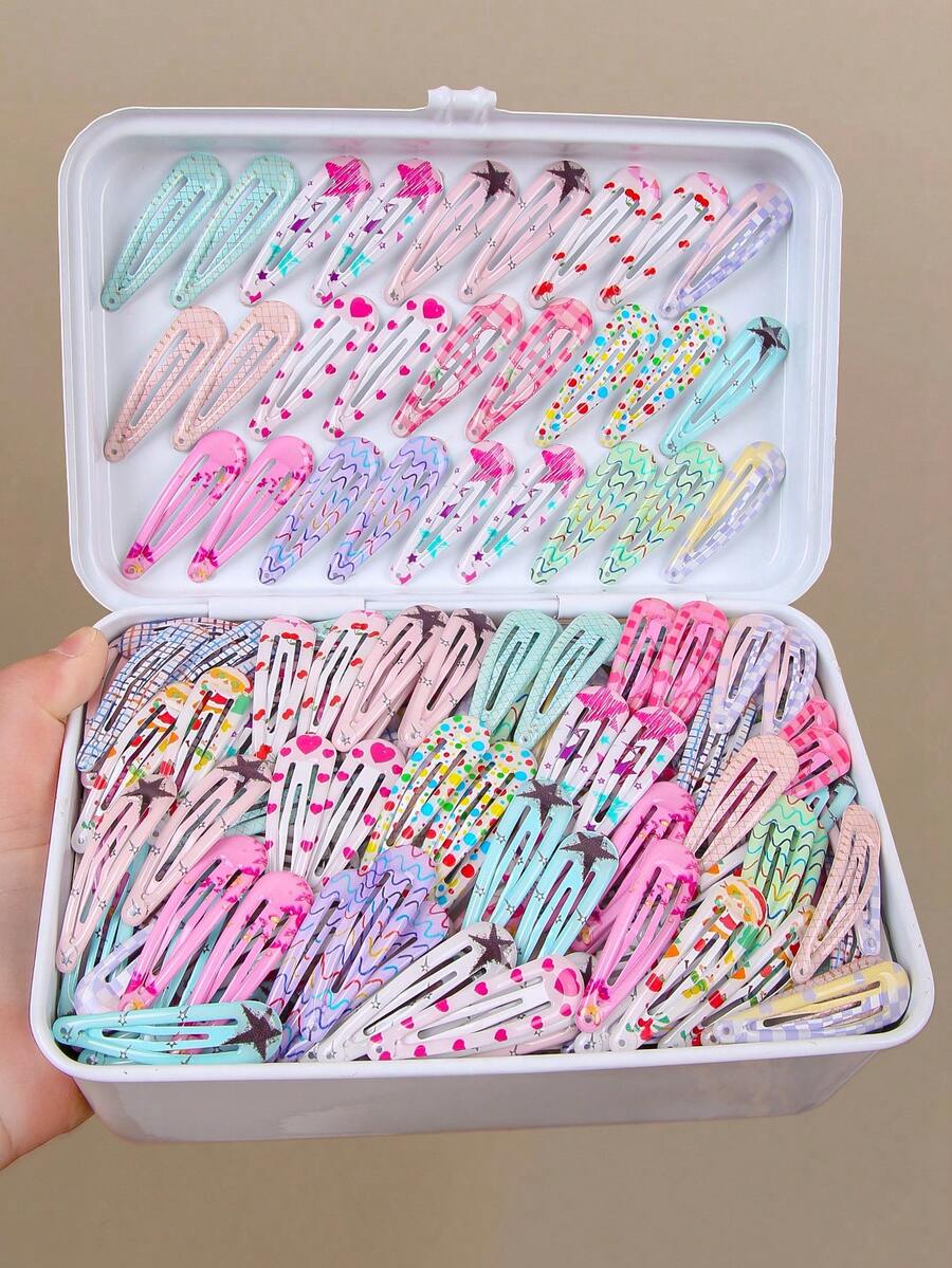 20pcs Random Color BB Clips, Oil Drop Printed Side Bangs Clips, Minimalist Hairpins For Girls, Suitable For Daily Use And Back To School - Multicolor - View 1