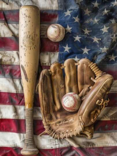 1 bức tranh đính đá DIY - Trang trí nhà cửa chủ đề thể thao bóng chày, đính đá toàn bộ, kích thước 30*40cm/40x50cm