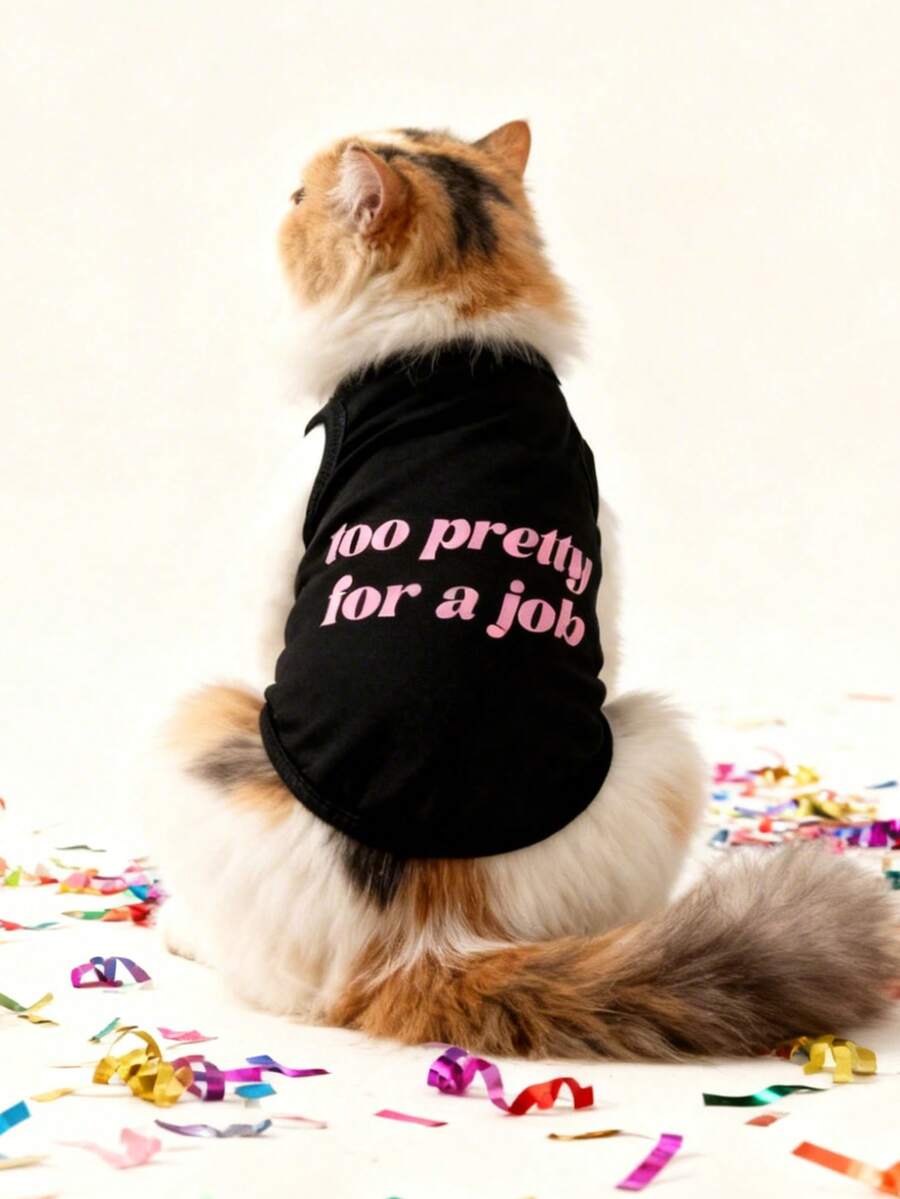 LUCKIE LABO 1pc Fashionable Cute Slogan Breathable Vest, Suitable For Chihuahua & Small Dogs, Flea Prevention Undershirt For Indoor & Outdoor Use - Black - View 1