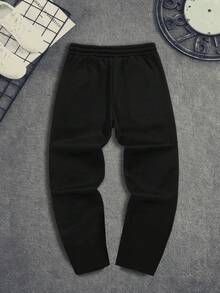 Lonblece 1pc Men's Gothic Street Style Sweatpants, Loose Fit Red & White Cross Print Casual Pants, Street Wear - Black - View 3