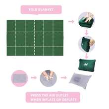 3 in 1 Travel Blanket Pillow Set - 350 GSM Thick Travel Blanket Airplane Compact with Bag Soft Bag with a Pocket Inflatable Travel Pillow for Camping and Car Trip Dark Green - Verde Oscuro - Ver 8