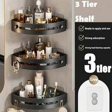 3-Pack Black Triangle Shower Caddy, 3-Tier Corner Shelves Shower Storage Rack, Drill Free Wall MountShower Organizer, 40lbs Load Capacity BathroomAccessories Towels Hook Toiletries - 黑色 - 查看 7