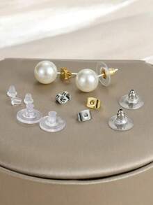 One Set Of Randomly Selected Earring Back Plugs, Including Transparent Plastic, Metal, Rubber, And Silicone Earring Back Plugs In Bullet-Shaped Shapes, Suitable For Hook Earrings And Hoop Earrings. - Multicolor - View 3