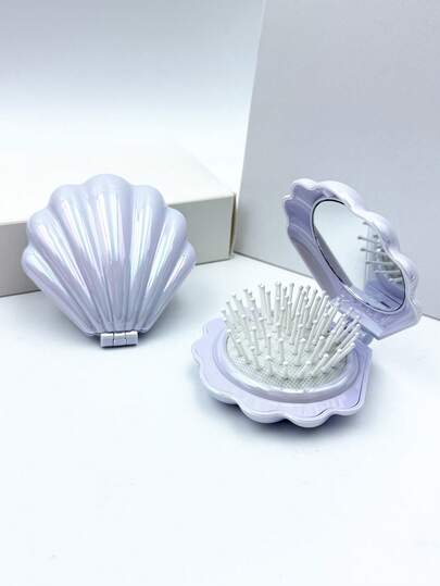 1个可折叠旅行手持镜梳，带镜子，干湿两用，便携式化妆镜梳，梳子，美发工具，沙龙美发产品及配件，美容旅行必备，返校季，旅行度假必备，女士美发配件