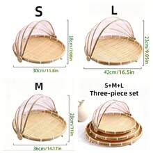 手工竹编网罩，可用于晾晒、竹篮罩、簸箕罩、桌布罩、防蚊蝇网罩 - 原木色 - 查看 7