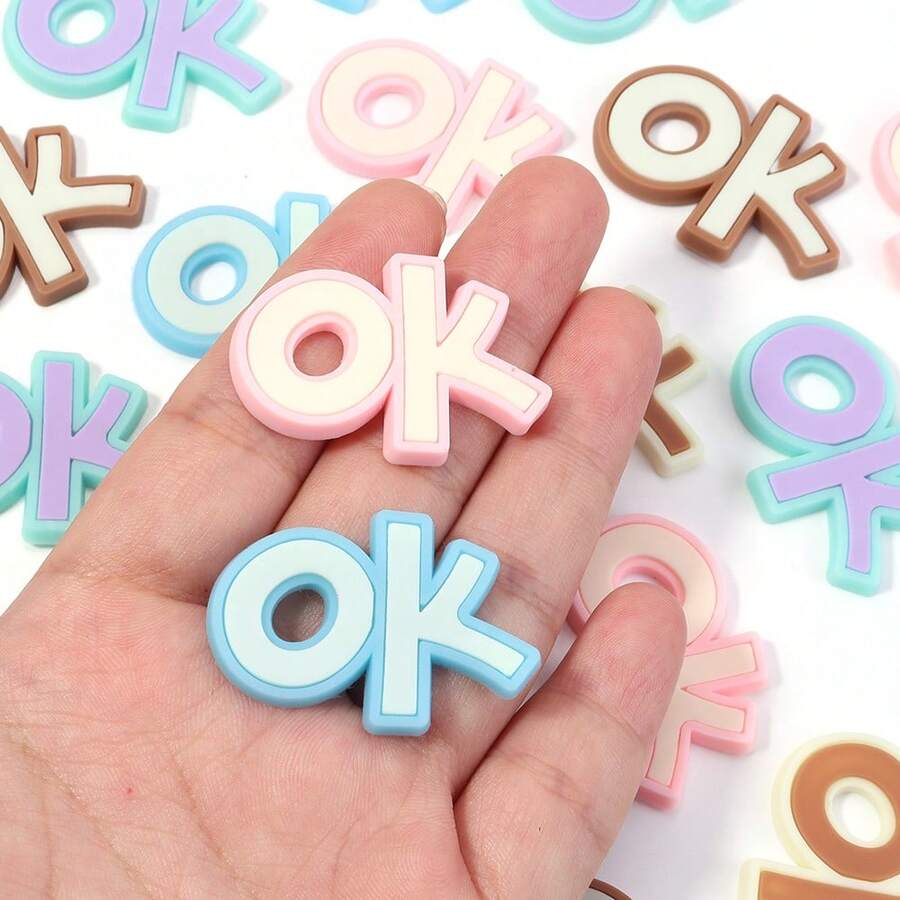 30pcs/Pack PVC Soft Gel OK Letter Stickers, Creative Handmade DIY Decor Stickers, Waterproof & Durable For Clothing, Shoes, Phone Cases, Earphones, Hair Clips, Bags