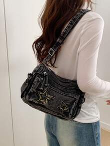 New Casual Chic Soft Jeans Multi-Layer Crossbody Bag With Multiple Pockets, Versatile Commuter Large Capacity Women's Shoulder Bag, Suitable For Work Commuting, Shopping And Traveling. - Black - View 5