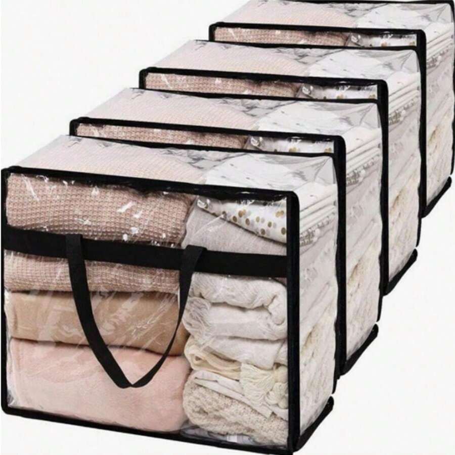 1/4 Blanket Storage Bag, 40L Extra Large Clear Plastic Storage Bag, For Storing Clothes, Quilts, Bedding, Moving Supplies, With Zipper And Reinforced Handles - Multicolor - View 1