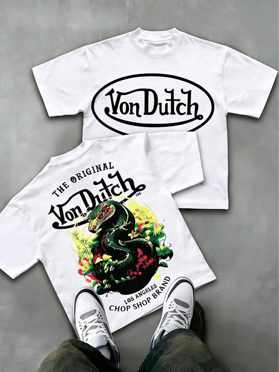Wampee Double-Sided Printing Men's-Shirt Men's Short-Sleeve-Shirt100% Cotton Fabric Soft & Skin-Friendly Unisex Style Gifts Spring Festival, Valentine's Day,'s Day &-Van Dutch Print Men Shirt Classic Americana Style Graphic Tee Streetwear Fashion Casual Wear Car Enthusiasts And Vintage Culture Lovers - 白色 - 查看 1