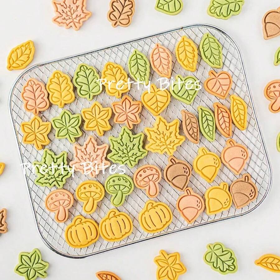 Autumn Cookie Embosser Mold Thanksgiving Day Biscuit Mold Pumpkin Mushroom Palm Fruit Maple Leaf Fondant Biscuit Cutter Mold - White - View 1