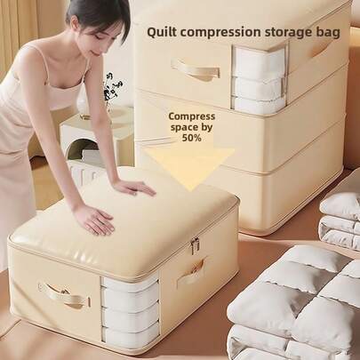 1pc Extra Large Portable Compression Storage Bag, Super Capacity Space Saving Compression Bag - Zipper Closure, Durable Nylon Material, Suitable For Clothes, Bedding, Travel Organizer - Stackable, Home Moving Storage Bag, Space Saver For Clothes, Comforter, Pillow, Sofa Cushion, Down Quilt - Ideal For Bedroom And Living Room, Effectively Optimize Closet And Underbed Space.