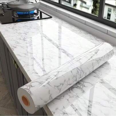 Papier peint de cuisine en PVC motif marbre - Découpable librement, imperméable, résistant à l'huile, résistant à la chaleur, autocollant, convient pour le plan de travail du poêle, le dessus de table, les meubles, papier peint autocollant