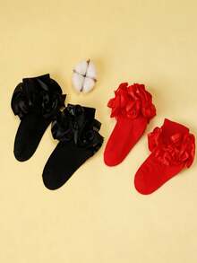 1 Pair Children's Ruffled Lace Flower Princess Ballet Short Socks, Suitable For Babies/Toddlers/Girls - View 1
