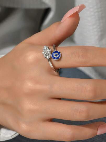 1 stuk elegante, modieuze, sexy, charmante en veelzijdige ring met duivelsoog- en palmmotief van glasstrass, geschikt voor dagelijks gebruik, feestjes en muziekfestivals.