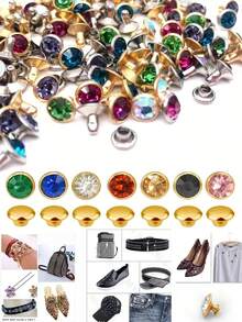 100pcs 10mm(0.394in) Mixed Color Crystal Rivets, Suitable For DIY Leather Crafts, Wallets, Garments - B - View 9