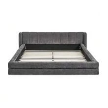 Double Bed 140*200cm, Chenille Fabric, Comfortable Backrest, Sturdy Eucalyptus And Iron Frame, Easy To Assemble, Dark Grey (Without Mattress) - Dark Grey - View 9