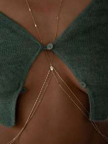 1件性感X形水晶身体链，女士夏季海滩度假比基尼身体饰品配饰 - 金色 - 查看 1