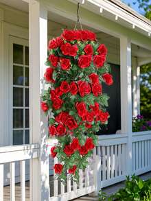 2/1 pièce Vigne de rose artificielle, guirlande de rose suspendue, panier floral factice, fleurs en plastique d'extérieur, décoration de maison, entretien facile, parfait pour les fêtes, les jardins, les mariages, sans pile ni contenant | Décoration d'extérieur | Décoration de fenêtre | Panier suspendu en plastique sans entretien, décoration de jardin, affichage de couleurs éclatantes - Multicolore - Voir 2