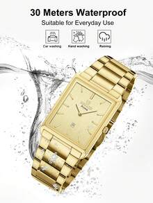 Reloj de cuarzo para hombre REWARD, estilo de moda empresarial, pantalla de fecha, manecillas luminosas, multifunción, alta calidad, regalo, diseño clásico, correa de acero inoxidable - Dorado - Ver 7