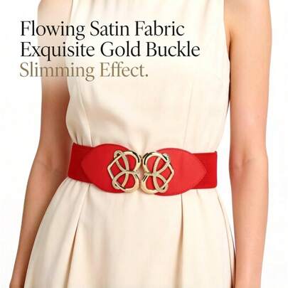 Women's Elastic Waist Metal Heart Design Dress, Autumn/Winter Fashion Stretchy Waistband, Suitable For Dance Skirt And Long Dress, Slimming